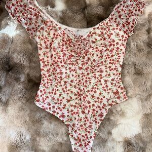 ASOS Floral Print Bodysuit - Red and White